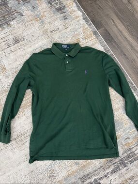 Polo by Ralph Lauren Forest Green Long Sleeve Polo with Purple Pony